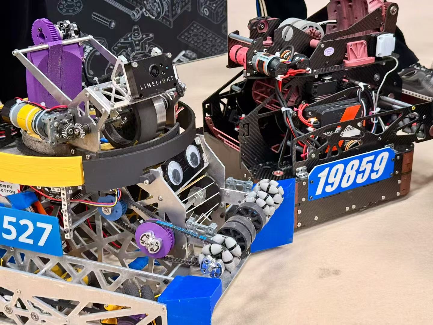 Robots 527 and 19859 — Limelight vision, mecanum drive, carbon fibre