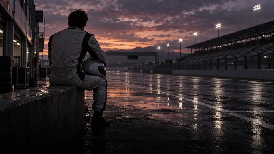 A driver on a pit wall.