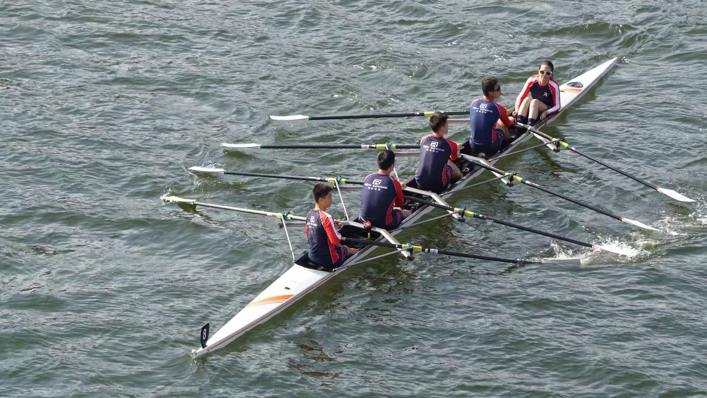 Aerial view — two racing quads on competition water