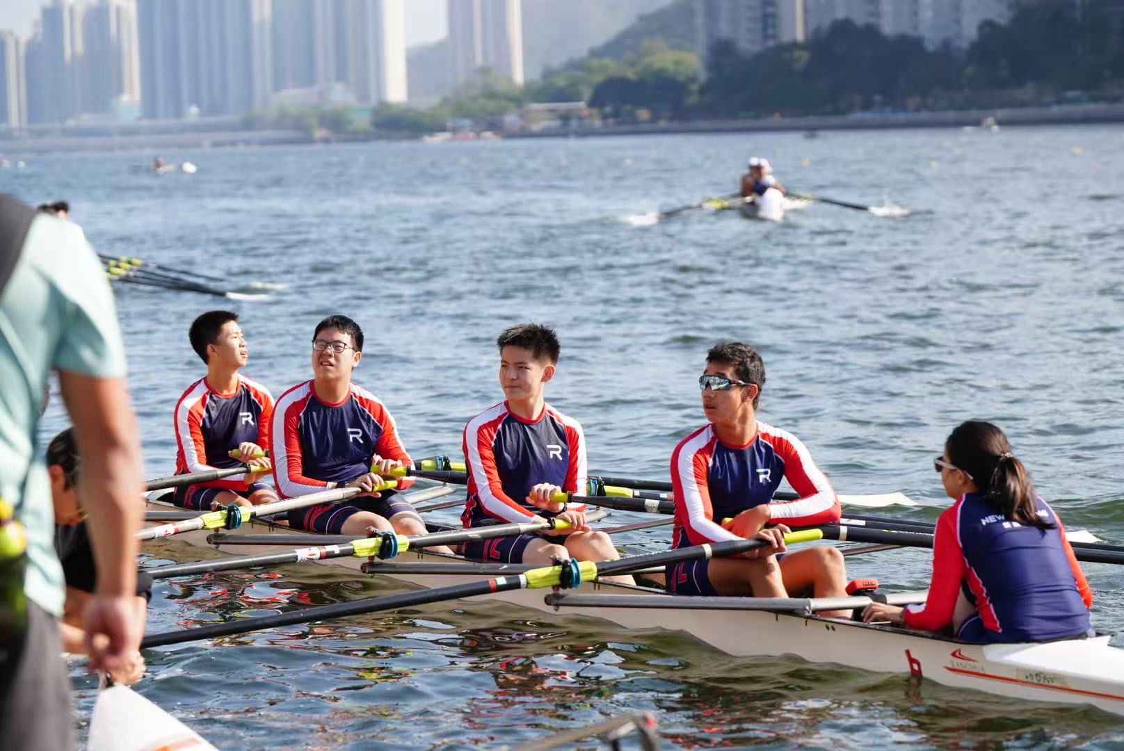 Close-up — rower at the catch position